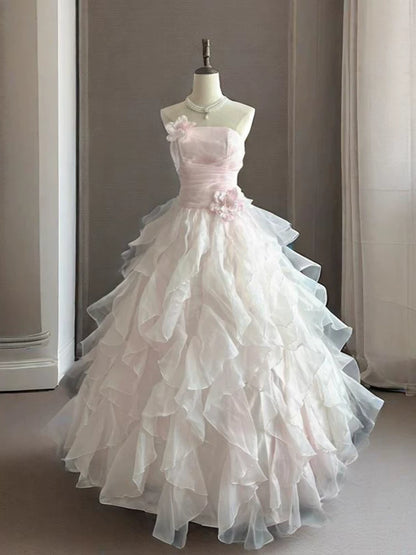 Robes de Quinceañera longues et mignonnes à plusieurs niveaux Robe de bal bustier en tulle rose MP124
