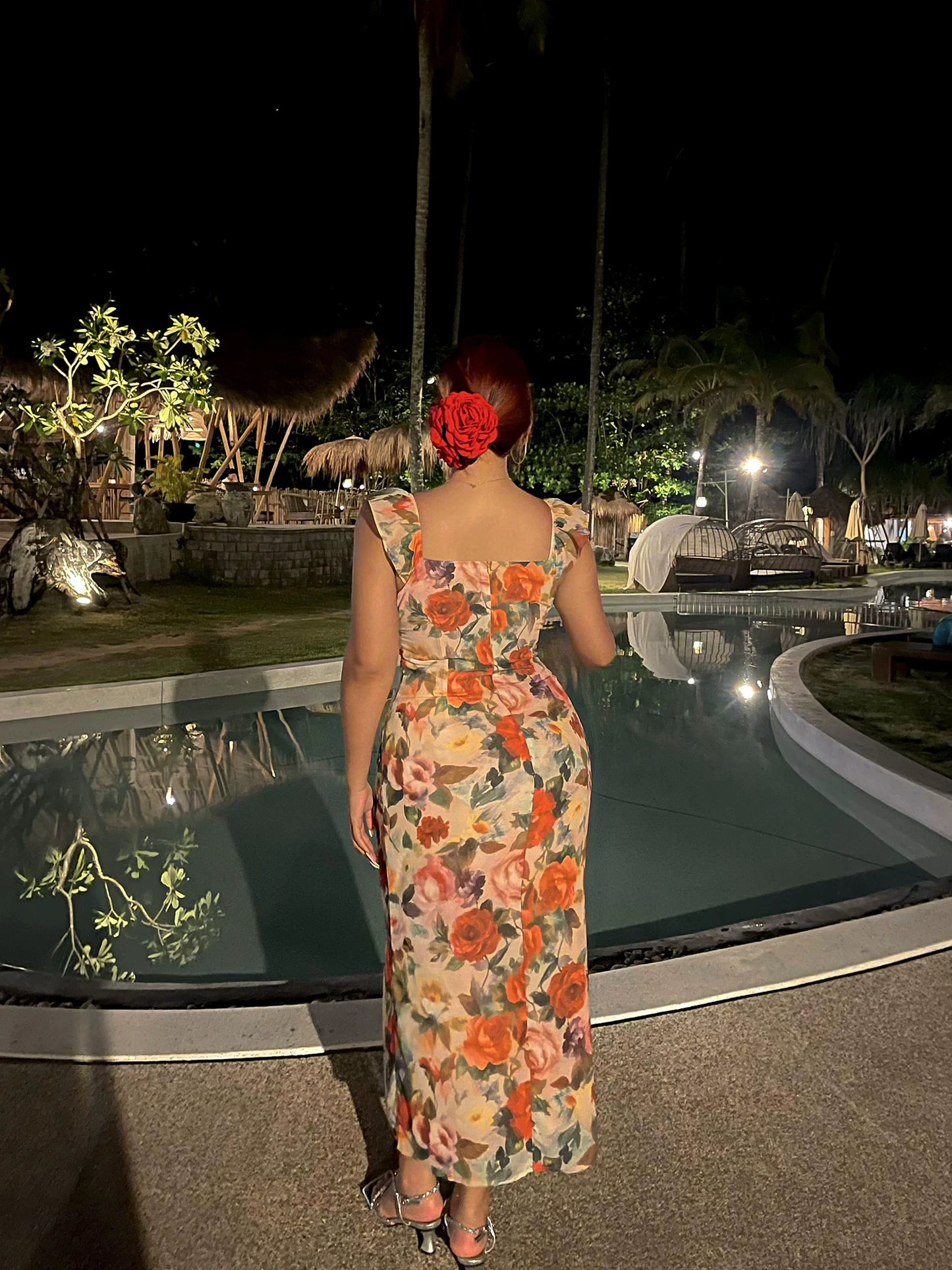 Große Größen Damen Sommer dünnes, figurbetontes Retro-Blumen-Maxikleid für den Strandurlaub MP084
