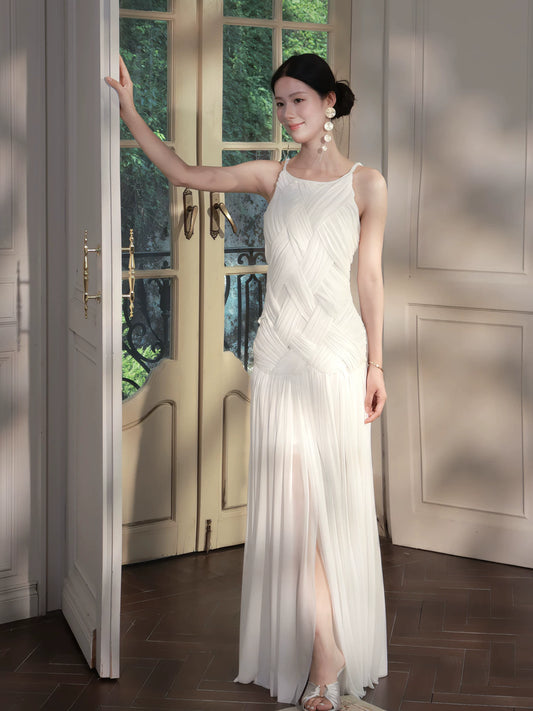 Simple Sheath Scoop Neck White Pleated Ideas For Women 18th Birthday Dress Evening Night Dresses MP104