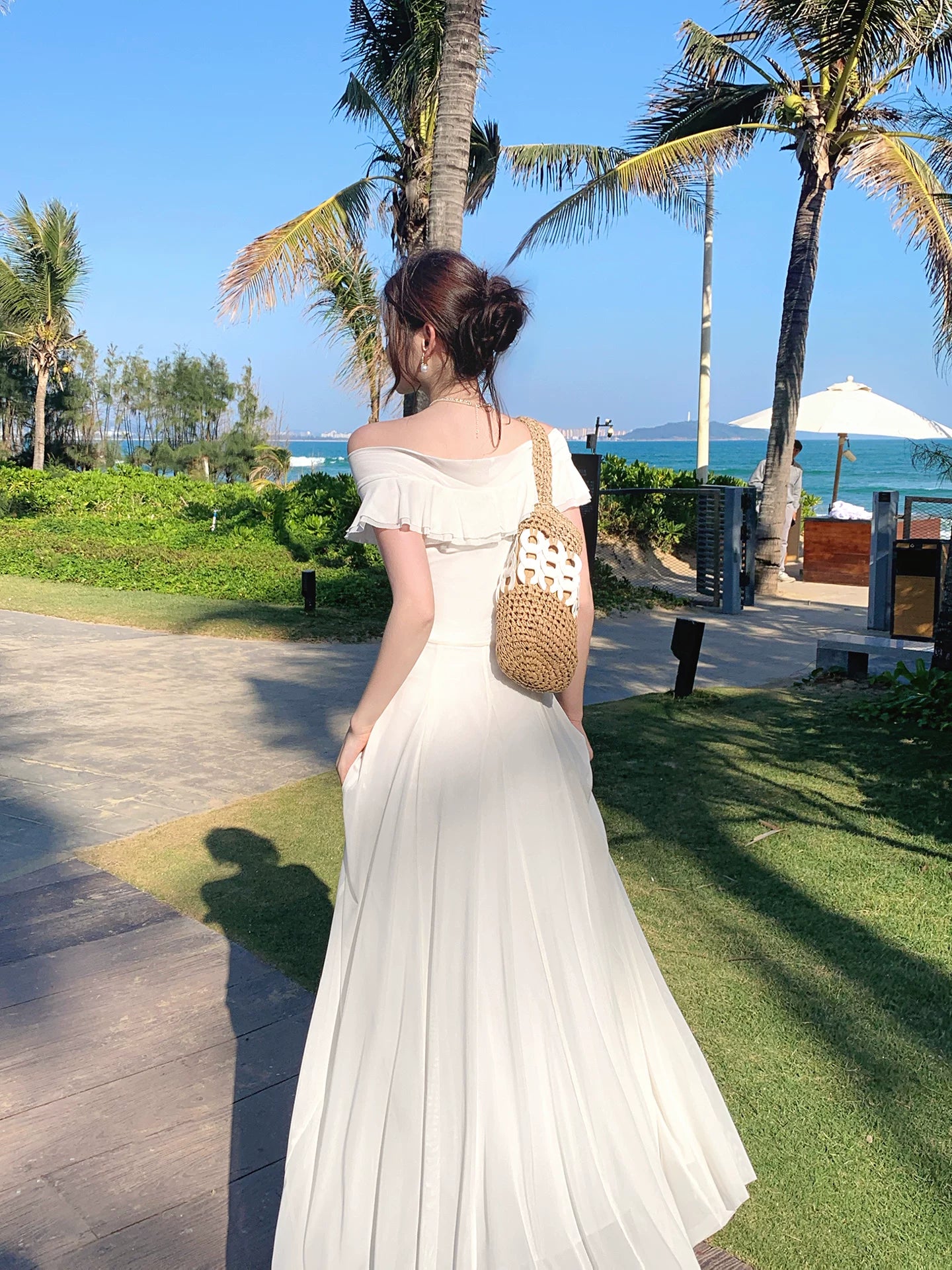 Simple A line Off The Shoulder White With Short Sleeves Ideas For Women 18th Impress Summer Beach Prom Birthday Dresses Evening Night Outfit MP279