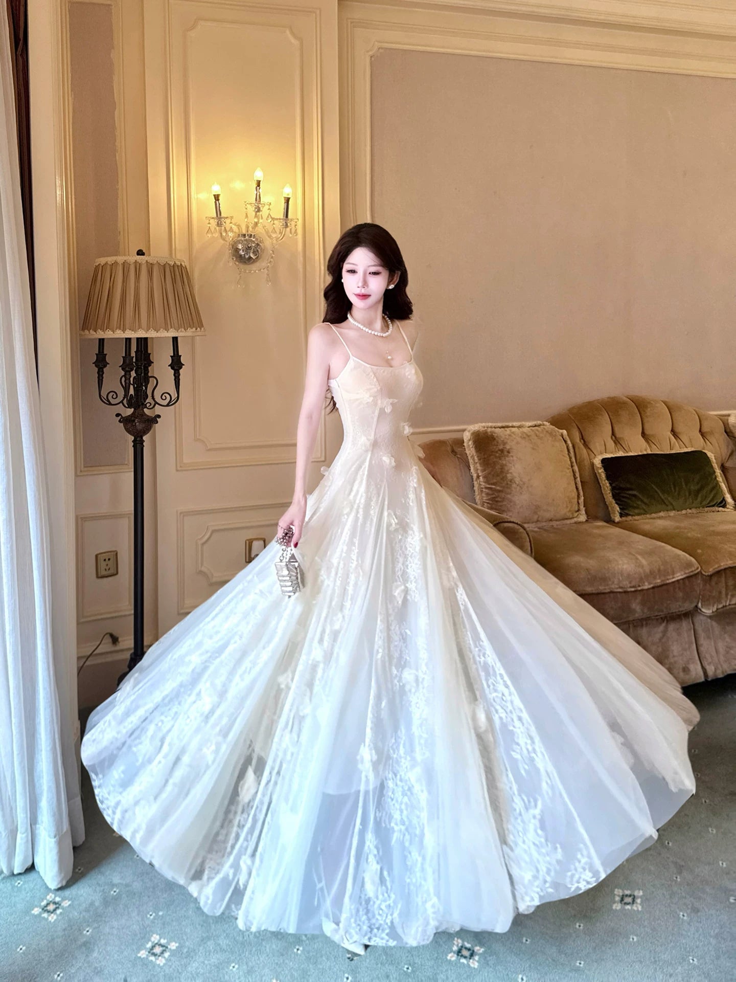 Modest A line French Style Spaghetti Strap Ivory With Lace Ideas For Women 21st Impress Birthday Dress Evening Night Outfit MP138