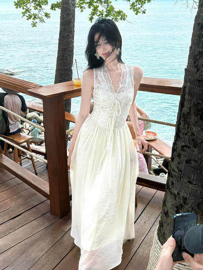 French Style A line V Neck Lace Ivory Chiffon Ideas For Women 21st Impress Birthday Dress Evening Night Outfit MP147