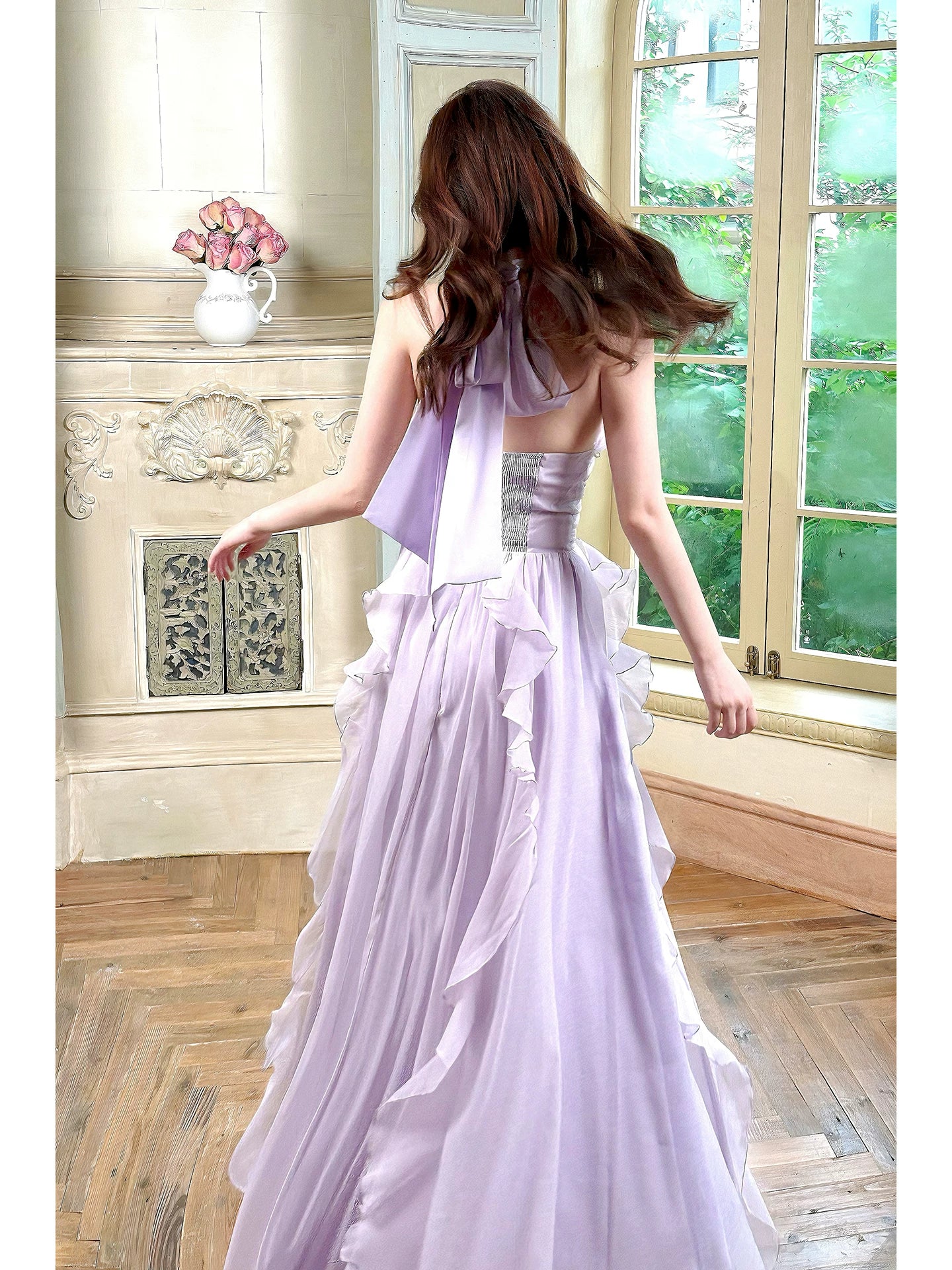 Simple A Line Halter Lilac Chiffon Ideas For Women 21st Impress Birthday Dress Evening Night Outfit MP119