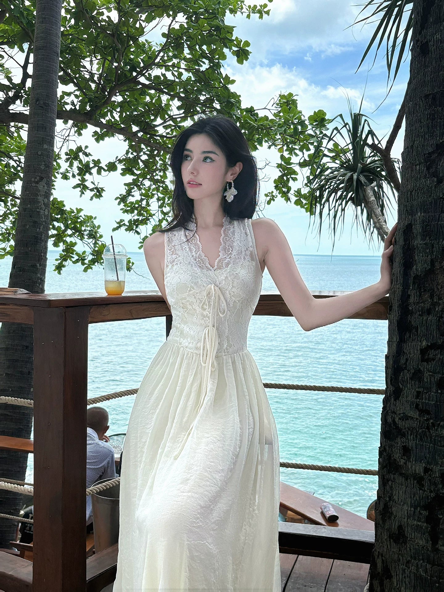 French Style A line V Neck Lace Ivory Chiffon Ideas For Women 21st Impress Birthday Dress Evening Night Outfit MP147