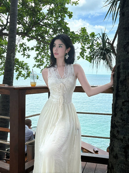 French Style A line V Neck Lace Ivory Chiffon Ideas For Women 21st Impress Birthday Dress Evening Night Outfit MP147