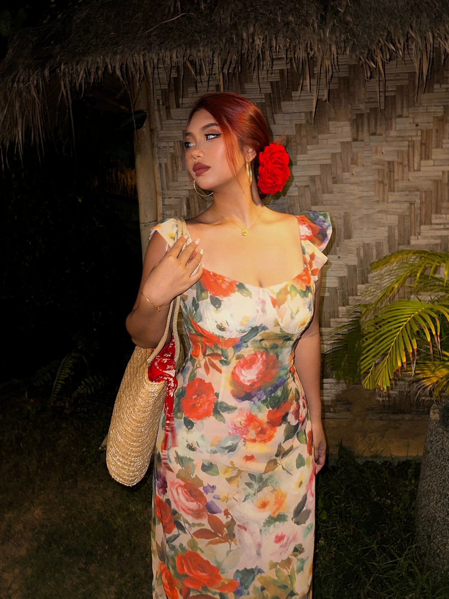 Große Größen Damen Sommer dünnes, figurbetontes Retro-Blumen-Maxikleid für den Strandurlaub MP084
