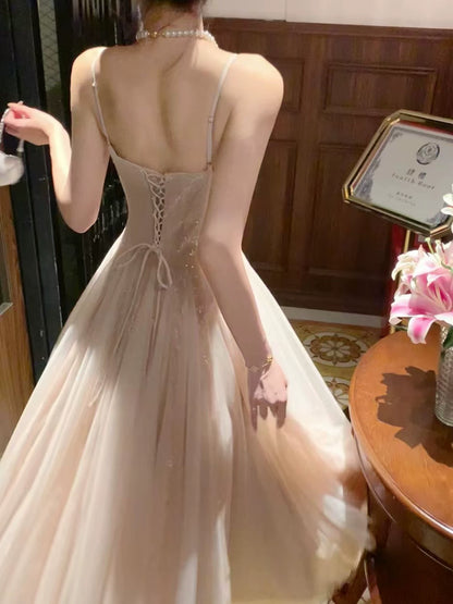 Élégante Robe de Soirée Rose Poudré à Paillettes et Bretelles Fines, Coupe Évasée, pour 18ème Anniversaire, Robes de Fête, Tenues de Plage de Vacances MP205