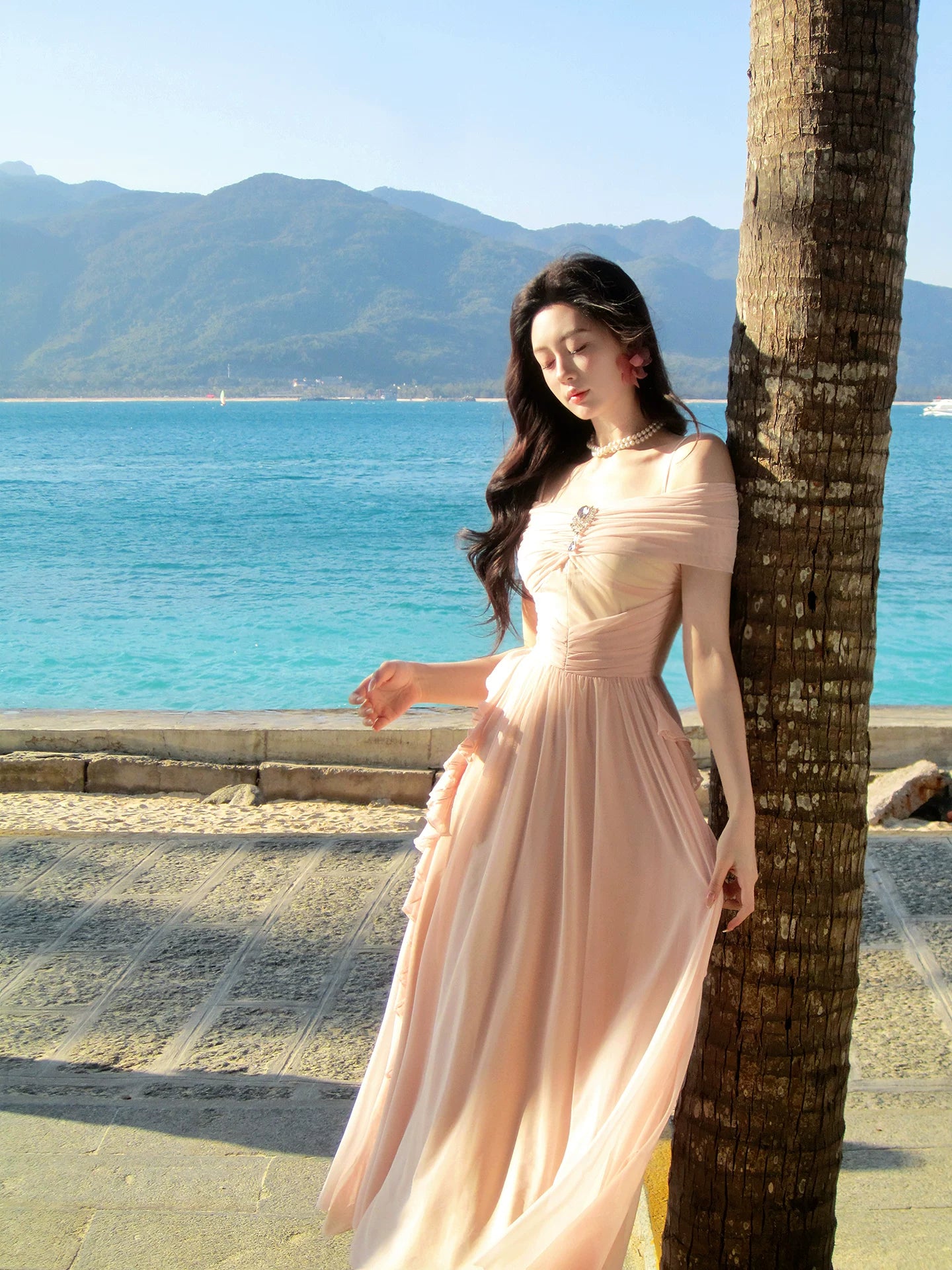 Simple A line Spaghetti Straps Blush Pink Chiffon Ideas For Women 18th Impress Summer Beach Prom Birthday Dresses Evening Night Outfit MP277