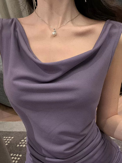 Sexy Meerjungfrau Neckholder Maxikleid in Lila für Damen Geburtstagsparty Kleider Urlaub Strand Outfits MP187