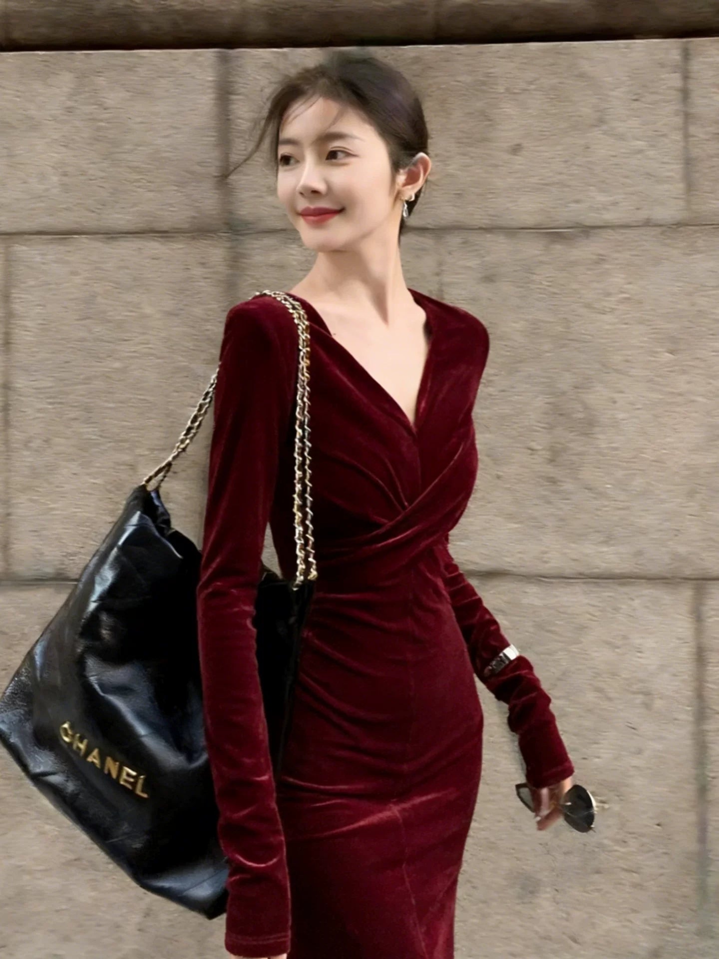 Robes de soirée en velours à col en V sexy pour femmes, robe de soirée longue, tenues de soirée MP174