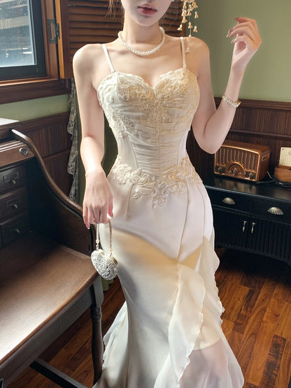 Charming Mermaid Spaghetti Strap Floral Chiffon 18th Birthday Gown For Women Party Dresses Holiday Beach Outfits MP209