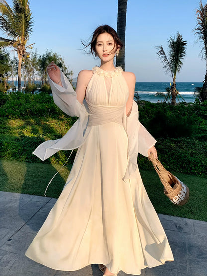French Style A line Scoop White Chiffon Ideas For Women 18th Impress Summer Beach Prom Birthday Dresses Evening Night Outfit MP272