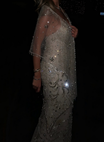 Glamorous Mermaid Spaghetti Strap Champagne With Beaded Sleeveless Long Prom Dresses MP709