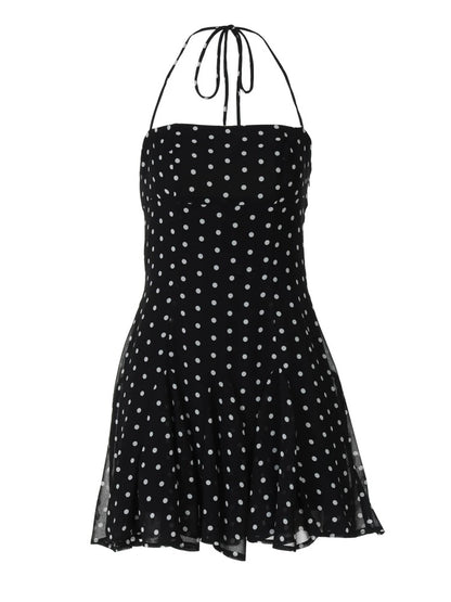 Pretty Sheath Halter Hoco Dress Inspo Homecoming Little Black Polka Dot Cute Party Outfits MP421