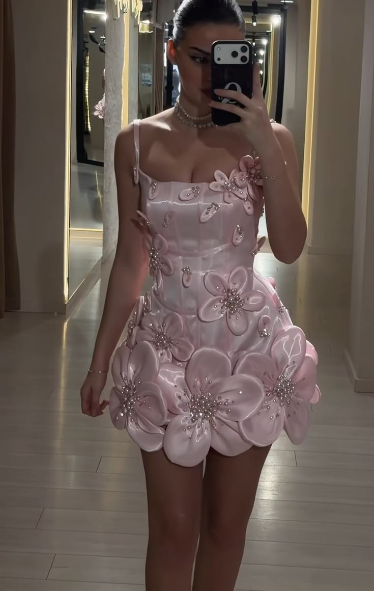 Prinzessin Satin Etui mit 3D-Blumen Abschlussball Kurz Homecoming Kleid Outfits zum 15. Geburtstag MP834