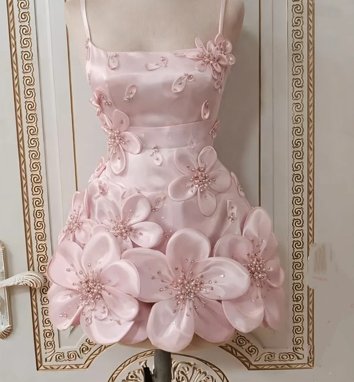 Prinzessin Satin Etui mit 3D-Blumen Abschlussball Kurz Homecoming Kleid Outfits zum 15. Geburtstag MP834