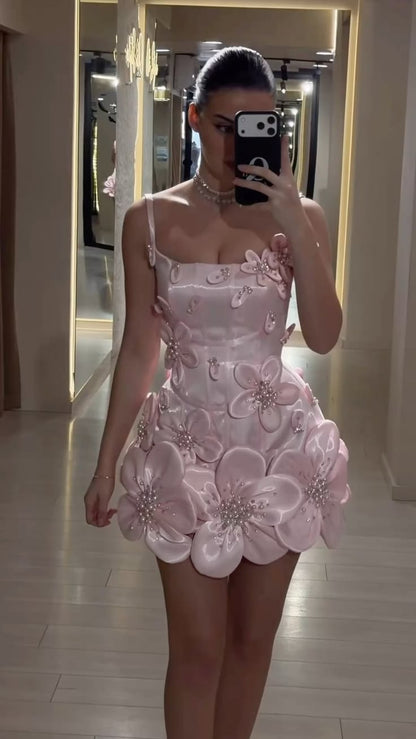 Prinzessin Satin Etui mit 3D-Blumen Abschlussball Kurz Homecoming Kleid Outfits zum 15. Geburtstag MP834