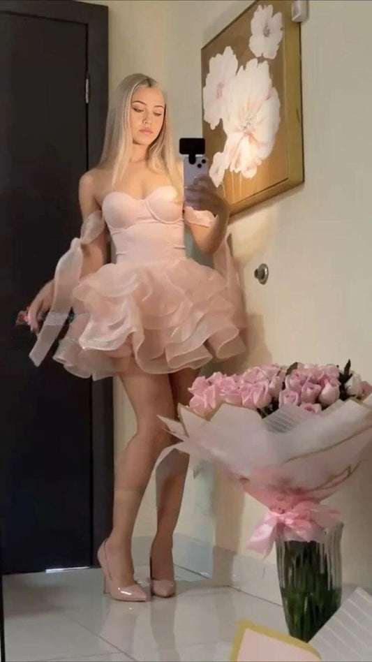 Charmantes Ballkleid, Neckholder, Pink, Mini-Kurz, Hoco, Abschlussfeier, Outfits, Heimkehrkleid MP859