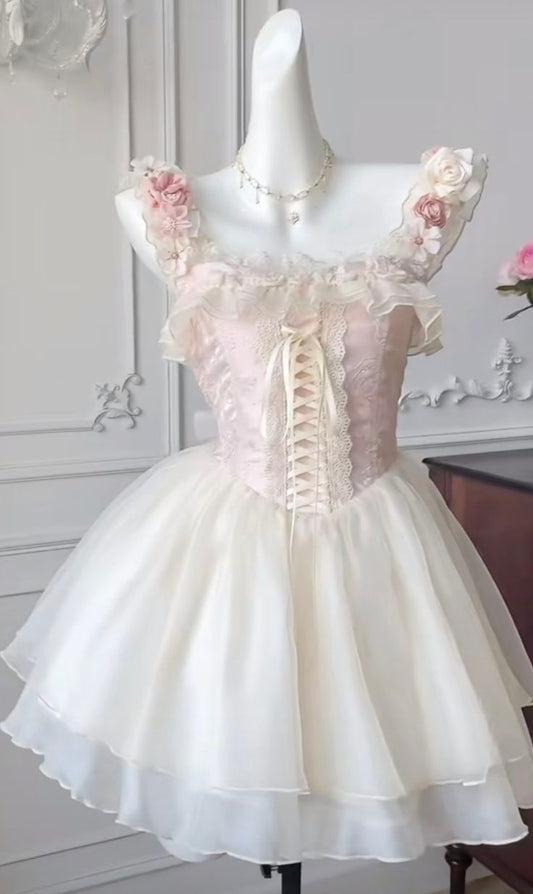 Süßes Ballkleid mit eckigem Ausschnitt, pinkfarbenes Tanz-Kurz-Mini-Heimkehrkleid Inspo Hoco Outfit Idee MP1389