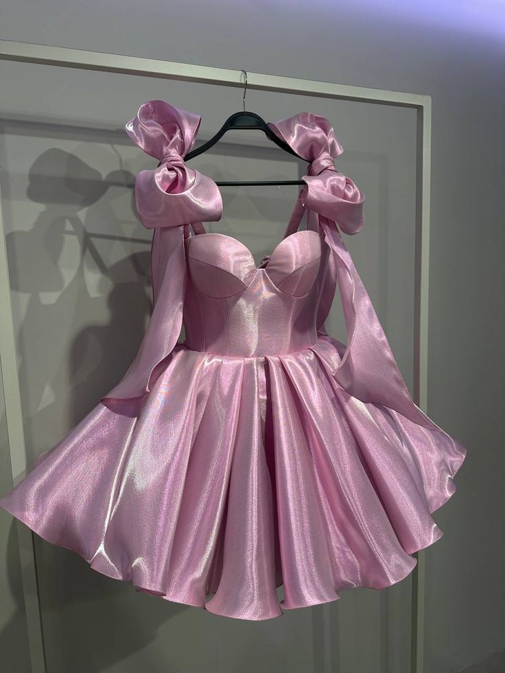 Cute Ball Gown Sweetheart Pink With Bow-knot Satin Short Mini 15 16 Birthday Outfits Homecoming Dress MP743