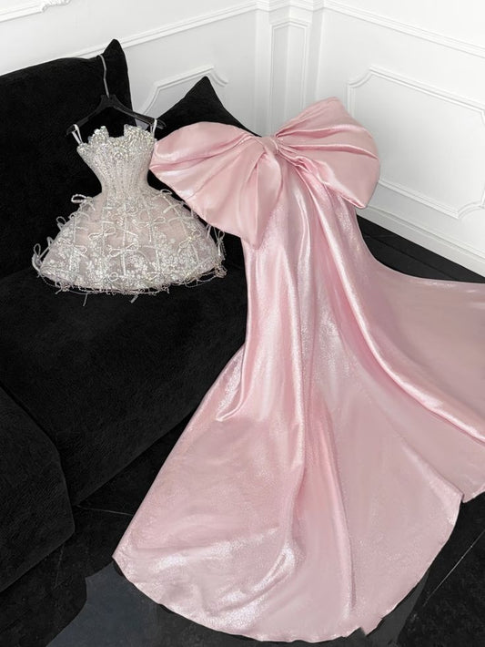Märchenhafter Ballkleid Sweetheart Pink Pailletten mit Schleife Mini Kurz Hof Abschlussballkleider Hoco Kleid MP1404