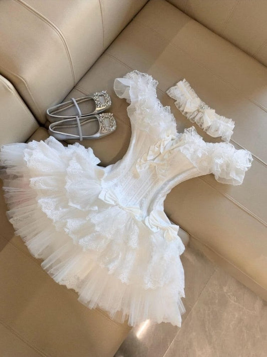 Chic Cocktail Ball Gown Off The Shoulder White With Short Sleeves Formal Birthday Outfits Homecoming Dresses MP705