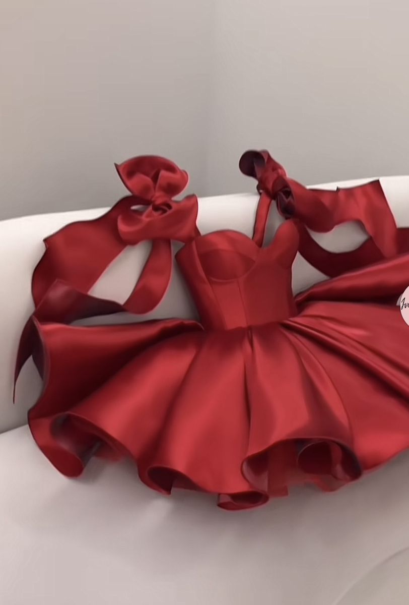 Elegantes Ballkleid Spaghettiträger Roter Satin mit Schleife Kurzes Mini Hof-Heimkehrkleid Hoco-Kleid MP1393