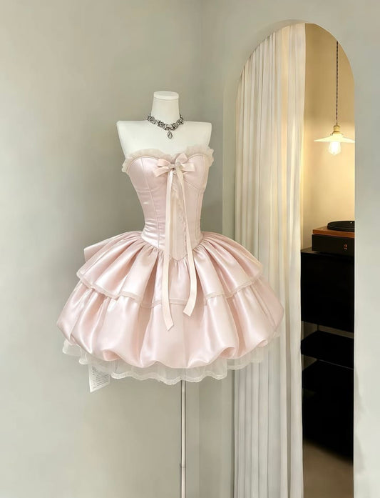 Einfaches Ballkleid, Sweetheart, Pink, Satin, Mini kurz, Homecoming-Kleider, Hoco-Kleid MP1395