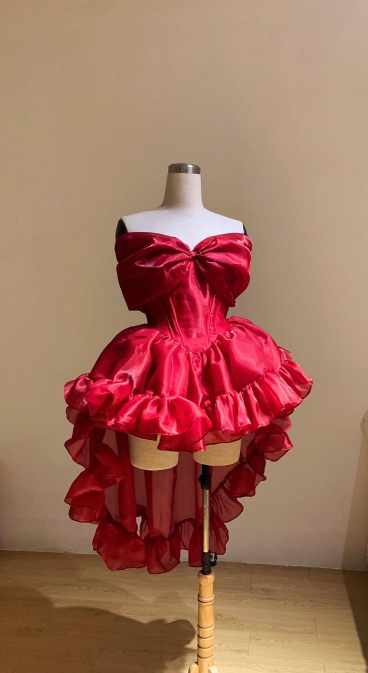 Cute Red Organza Homecoming Dress / Formal Dress / Red Valentine Dress / Corset Birthday Party Outfits MP547