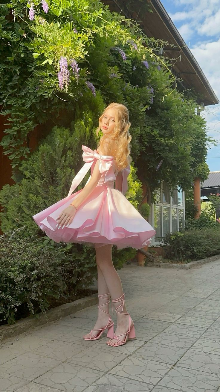 Süßes Ballkleid Spaghettiträger Pink Kurz Mini 16. Geburtstag Outfits Heimkehrkleid MP714