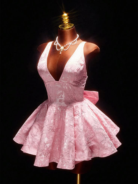 Süßes Ballkleid Neckholder Pink Spitze mit Schleife Satin Kurz Mini 15 16 Geburtstag Outfits Homecoming Kleid MP763