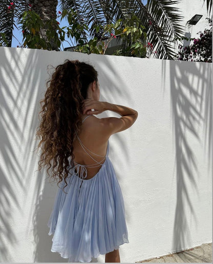 Pretty A line Spaghetti Strap Hoco Dress Inspo Homecoming Blue Backless Chiffon Birthday Cocktail Outfits MP457