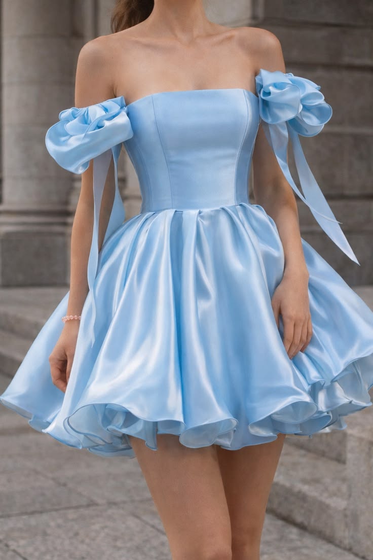 Schlichtes Ballkleid Träger Spaghettiträger Blau Satin Kurz Mini 15 16 Geburtstagsoutfits Homecoming-Kleid MP750