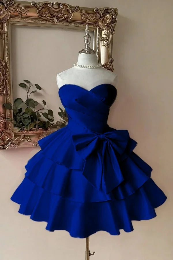 Bezauberndes Ballkleid Sweetheart Blau mit Schleife Satin Kurz Mini 15 16 Geburtstag Homecoming Kleid MP664