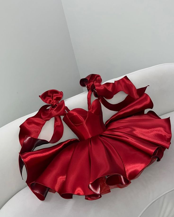 Cute Ball Gown Spaghetti Strap Red With Bow-knot Short Mini 15 16 Birthday Outfits Homecoming Dress MP762