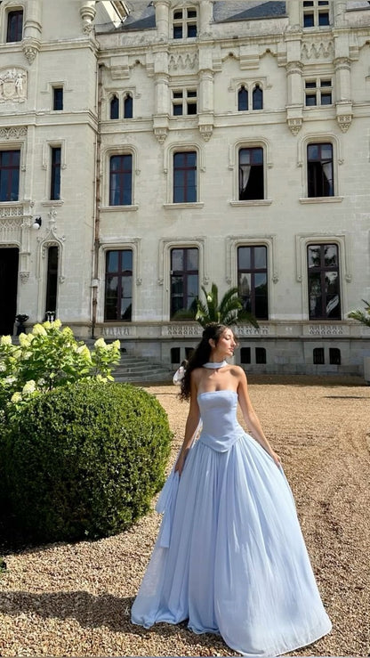 High-end Strapless Sleeveless Women Prom Gown Floor Length A Line Cocktail Party Gowns MP523