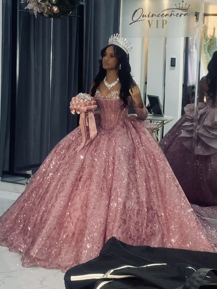 Modest Ball Gown Strapless Pink With Sequins Prom Dresses Sweet 16 Dress Graduation Gown MP522