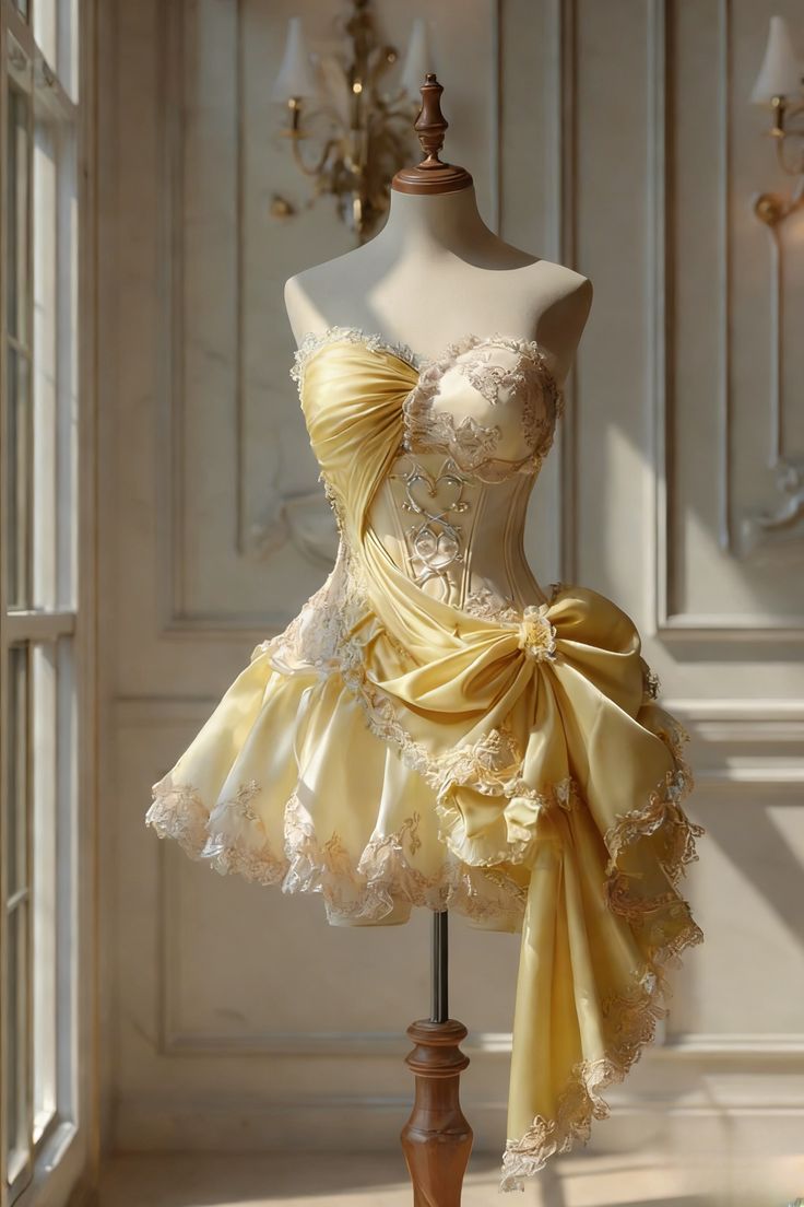 Princess Ball Gown Sweetheart Yellow Satin With Lace Graduation Short Homecoming Dress 15th Birthday Outfits MP874