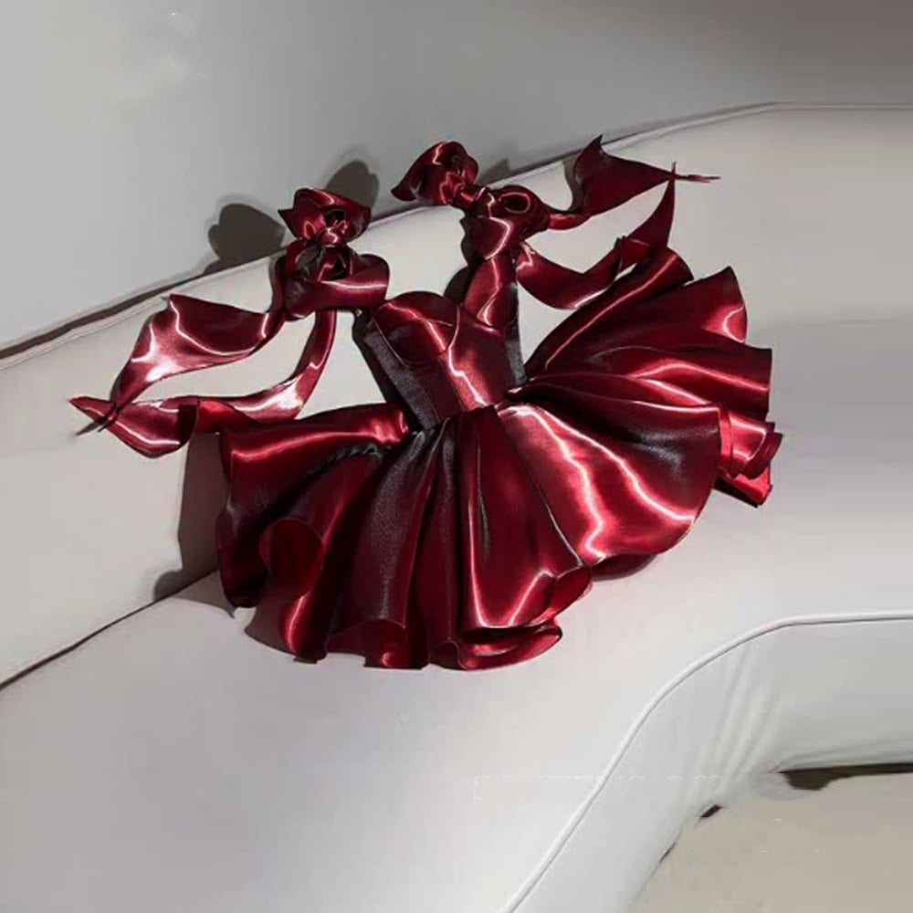 Cute Ball Gown Sweetheart With Bow-knot Burgundy Satin Mini Short Homecoming Dress 18th Birthday Party Outfits MP542