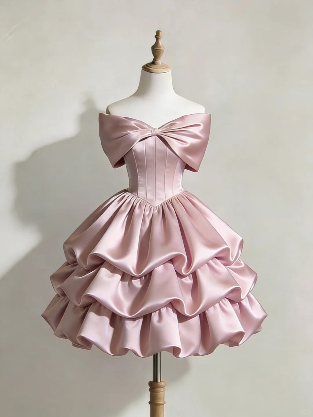 Princess Ball Gown Off The Shoulder Pink Satin Short Homecoming Dress 16Th Birthday Outfits Party Outfits MP537