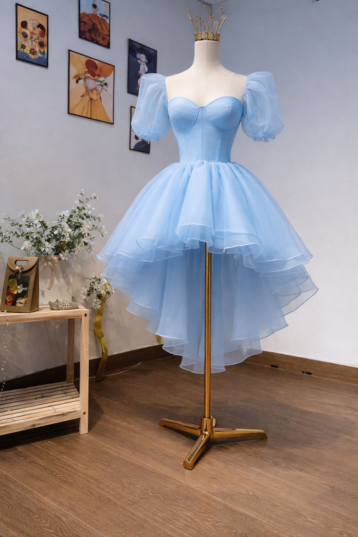 Princess Ball Gown Sweetheart Blue Tulle High Low Graduation Short Homecoming Dress 15th Birthday Outfits MP876