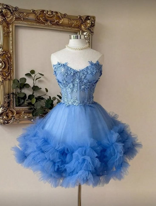 Prinzessin Rosa Ballkleid Sweetheart Spitze Royalblau Kurzes Homecoming Kleid 15. Geburtstag Outfits MP769
