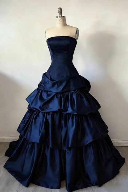 Chic Gray Blue Long Prom Dresses Ball Gown Evening Dresses Graduation Gown MP524