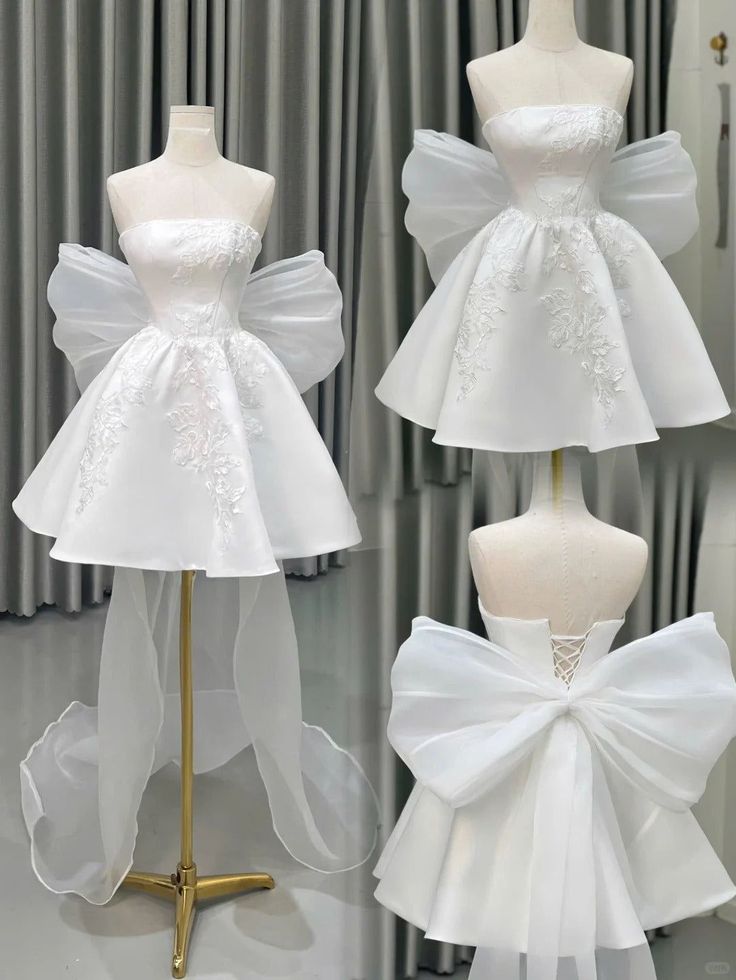 Pretty Ball Gown Strapless Satin White Short Mini 18th Birthday Outfits Homecoming Dress MP771