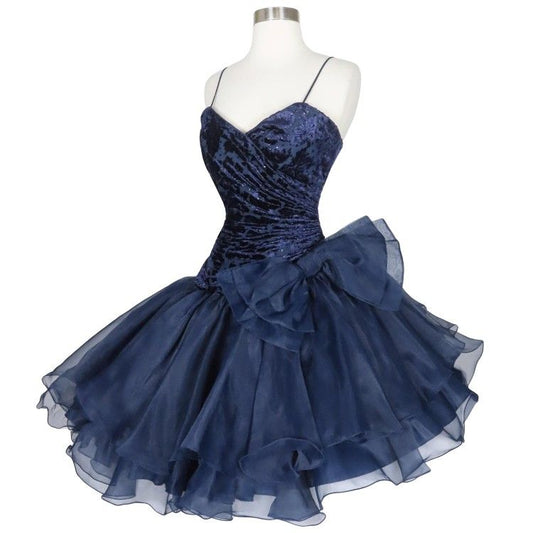 Reizendes Ballkleid Spaghettiträger Marineblau Mini Kurz Hoco Abschlussball Outfits Homecoming Kleid MP880