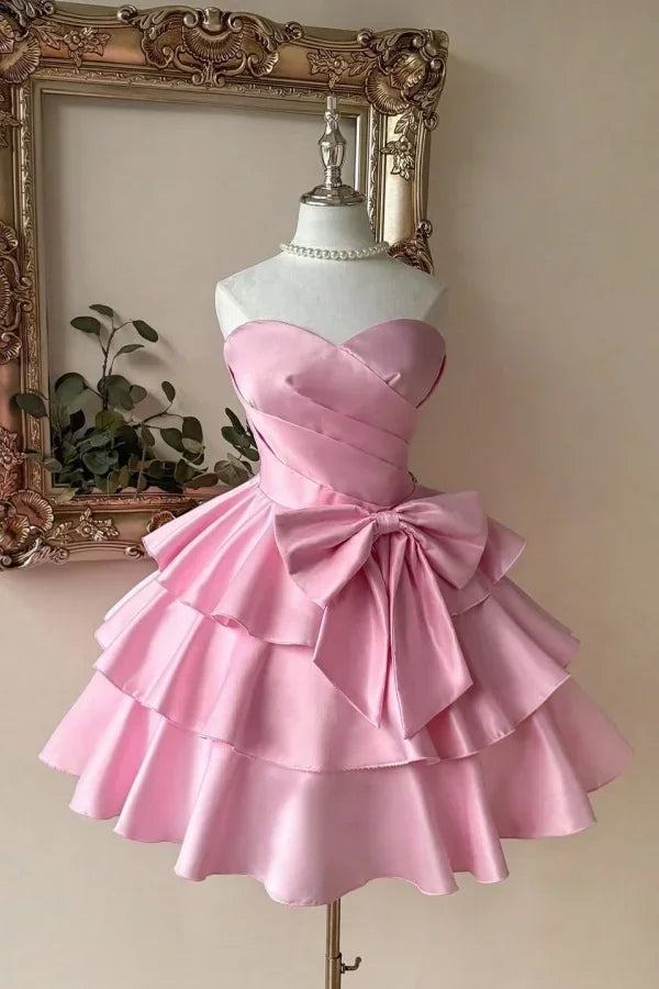 Bezauberndes Ballkleid Sweetheart Blau mit Schleife Satin Kurz Mini 15 16 Geburtstag Homecoming Kleid MP664
