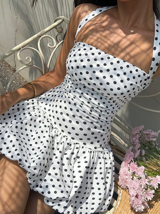 Superbe Robe de Bal Licou à Pois Blanc et Noir - Idée Robe de Soirée Chic pour le Bal de Promo et les Fêtes MP460