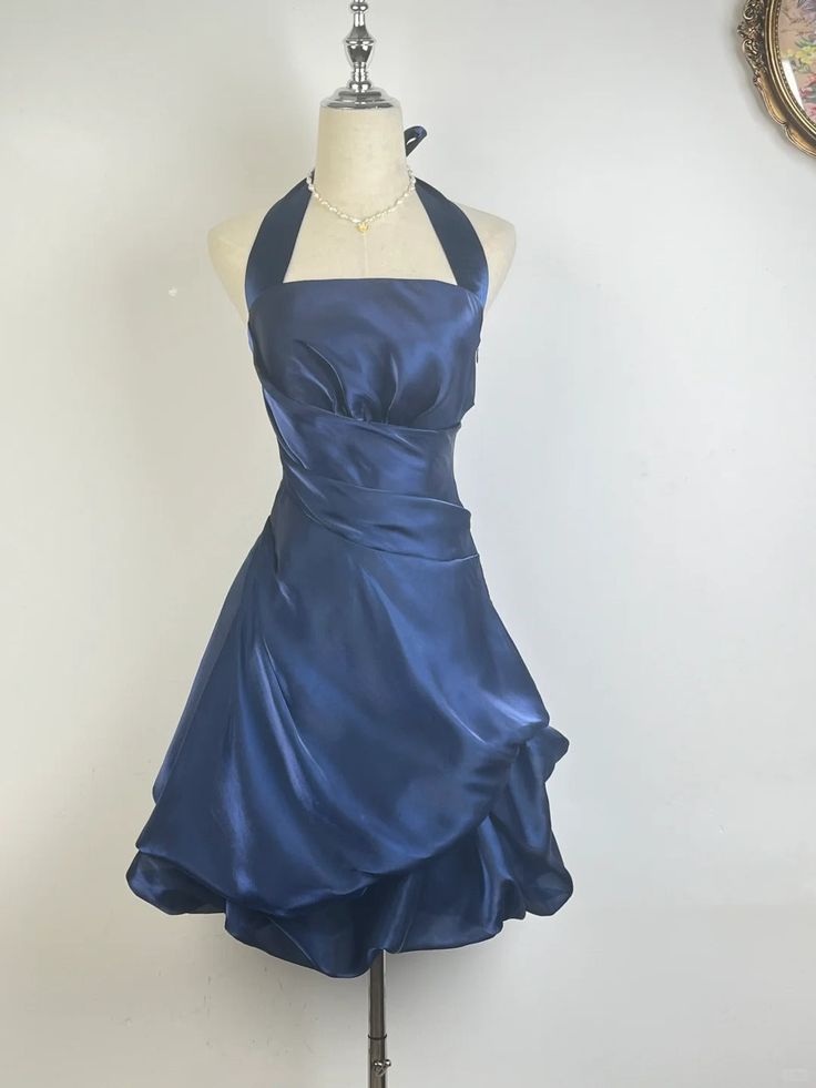 Robe courte de bal de promo à col halter à fleurs vert foncé vintage MP317
