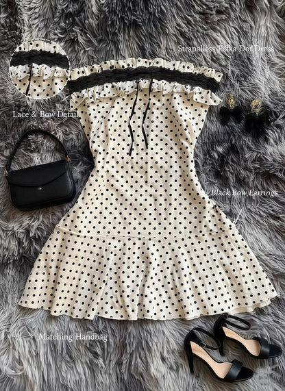 Wunderschönes A-Linien-Neckholder-Kleid in Weiß und Schwarz mit Polka Dots Hoco Dress Inspo Homecoming Klassische Party-Outfits MP424