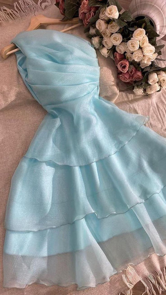 Hübsches Ballkleid, schulterfrei, blau, kurz, Abschlussball, Heimkehr-Kleid, Outfits zum 15. Geburtstag MP909